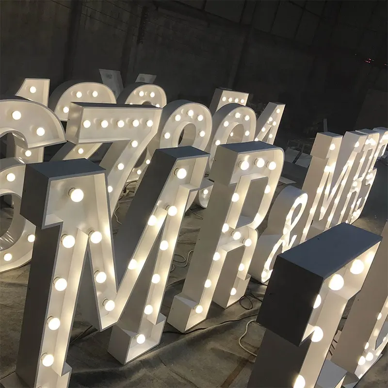 Luz led decorativa para boda, tamaño personalizado de fábrica, alfabeto grande de 4 pies, letras de marquesina
