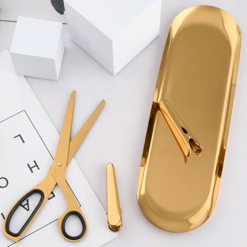 Fashion Metal Stainless steel scissors asymmetrical design gold office stationery kitchen household sewing scissors paper cutter