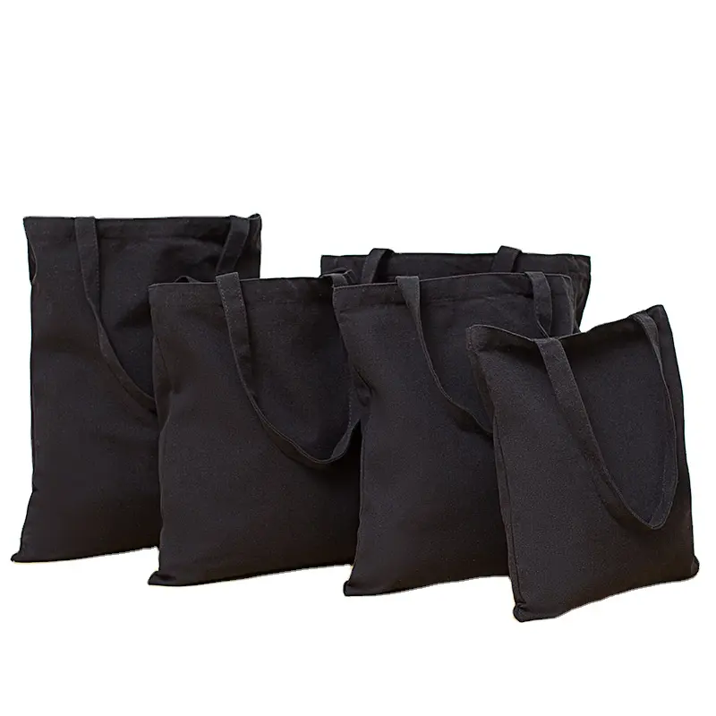 पुनर्नवीनीकरण पुन: प्रयोज्य सादे बड़े काले कार्बनिक कपास कैनवास बैग ले जाना किराने की खरीदारी ढोना बैग के साथ कस्टम लोगो