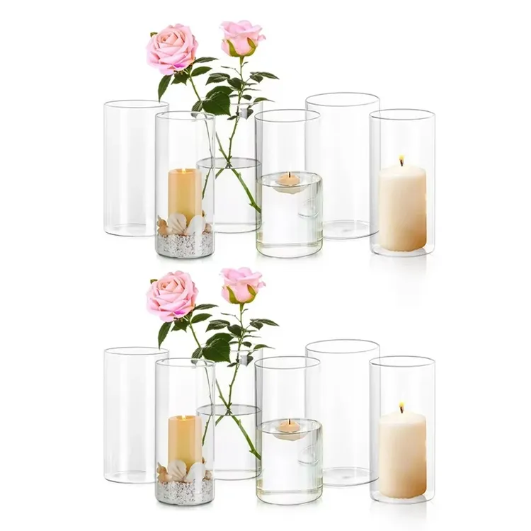 Atacado Luxo Vaso Cilindro Forma Barato Alto Transparente Casamento Limpar Velas Flutuantes Vasos De Vidro