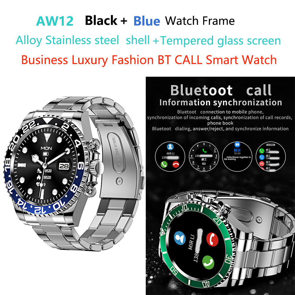 Noir + bleu AW12-smart-watch-aw12 en acier inoxydable
