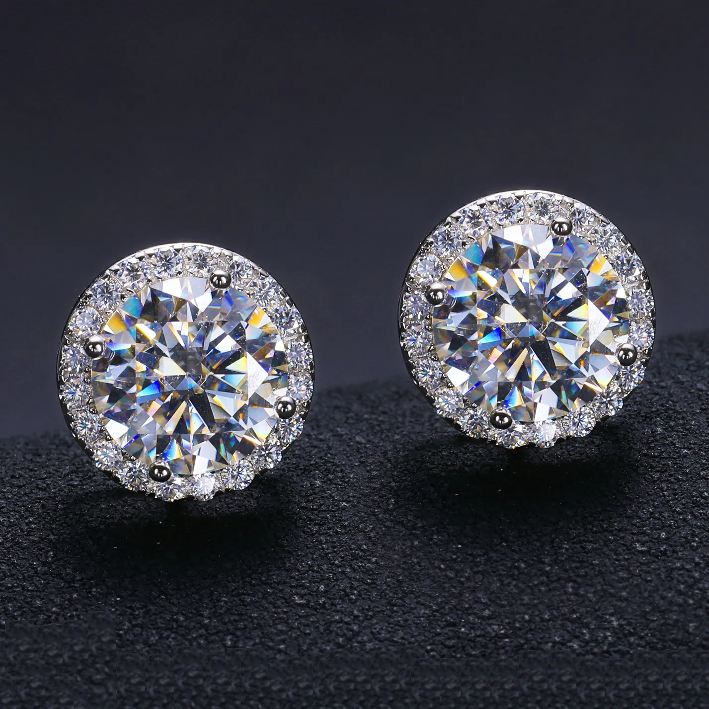 Pendientes de plata de ley 925 con diamantes de moissanita para hombre y mujer, joyería fina, con cierre de tuerca