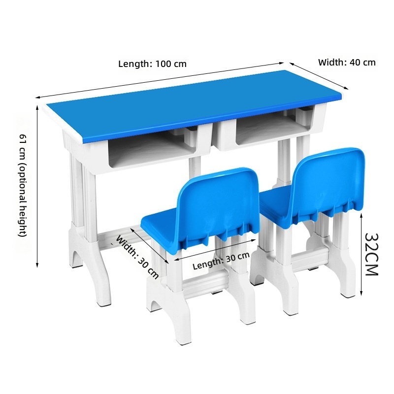 One-meter long white-edged double desk and chair for toddlers