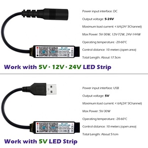 Контроллер для светодиодной ленты USB5V, музыкальный мини-контроллер RGB синий + зубчатый совместимый с RGB лентой, 12 В, 24 В постоянного тока, умное управление через приложение - Product Image 6