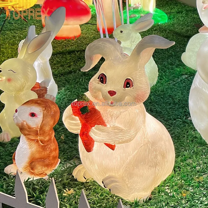 TOPREX Escultura de coelho de Páscoa em resina para exterior à prova d'água iluminação LED com motivos de animais luzes decorativas decoração de primavera de páscoa para parque