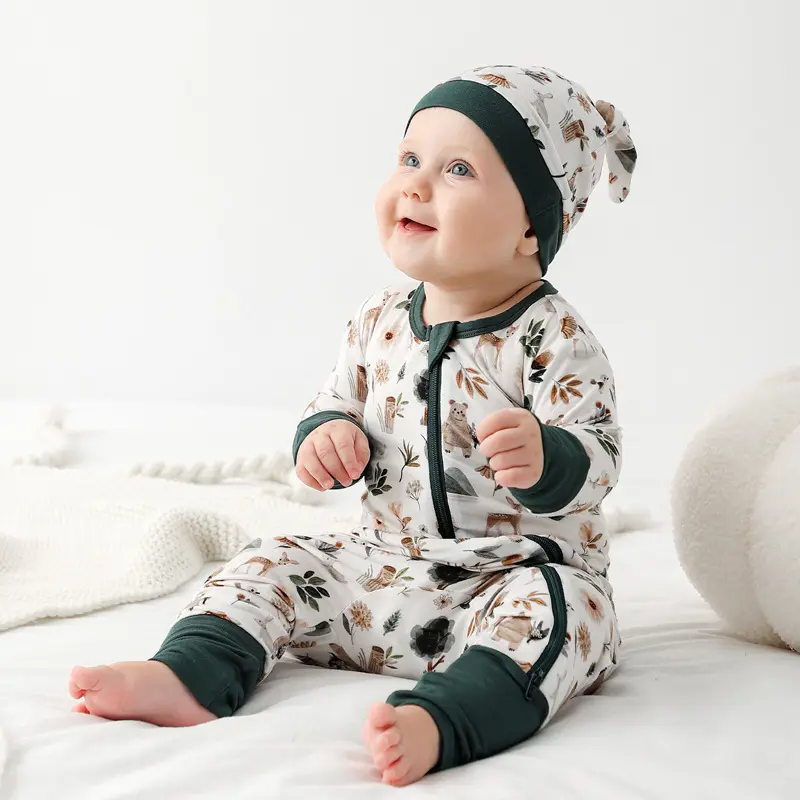Hongbo Custom ized Design Bambus Spandex Baby Footie Stram pler Neugeborene Langarm Plain Baby Bio-Baumwolle Baby Pyjama Kleidung