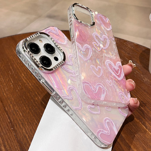 可爱爱心外壳图案TPU电镀相机孔手机外壳适用于Iphone 11 12 13 14 15 16 Pro Max - Product Image 3