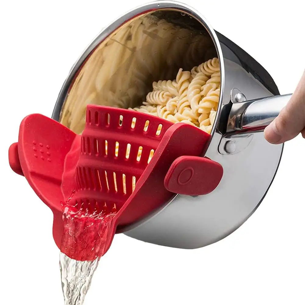 Topfsieb und Teigstückssieb verstellbarer Silikon-Clip-On-Colander-Sieb Wasserfilter