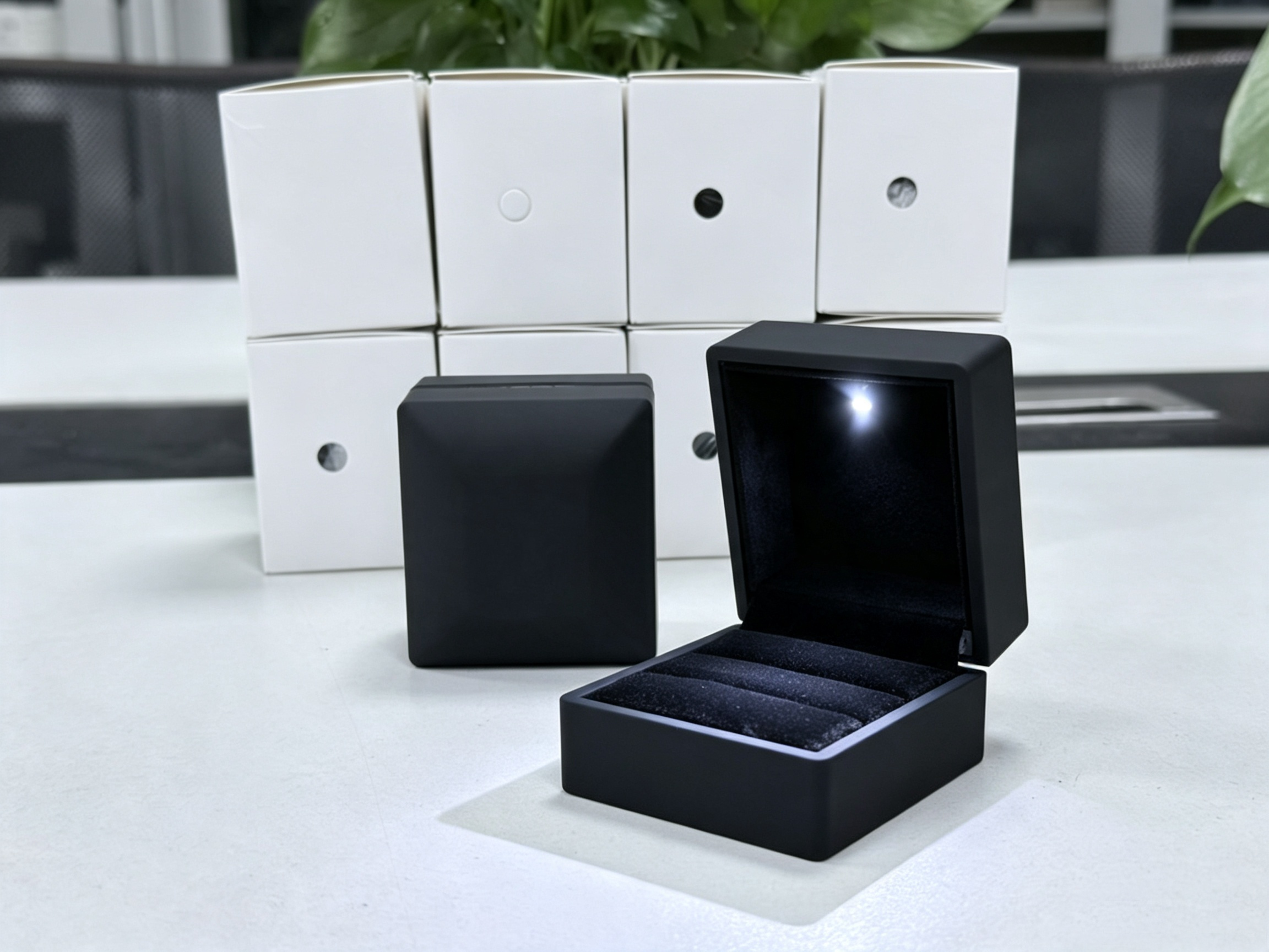 Black 2 Slot Ring Box 60*65*50mm