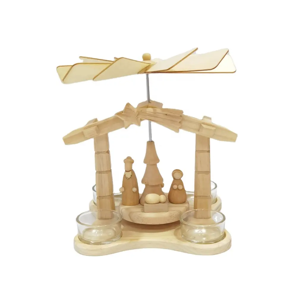 Pyramide de noël traditionnelle allemande, lot de 4, motifs artisanaux en bois avec supports de bricoleur