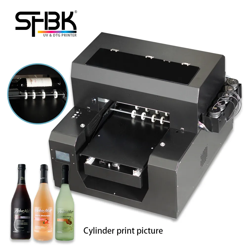 Máquina de impresión UV para tapas de botellas de vino, tarros de plástico, botellas de cola, cajas de café, soportes de rodillos, impresora UV A3