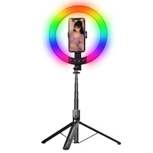 ไฟวงแหวนสำหรับเซลฟี่ RGB ไฟวงแหวนเติมแสงสามารถขยายได้ระยะไกลไม้เซลฟี่กล้องวิดีโอสั้นขาตั้งกล้องสามขา - Product Image 1