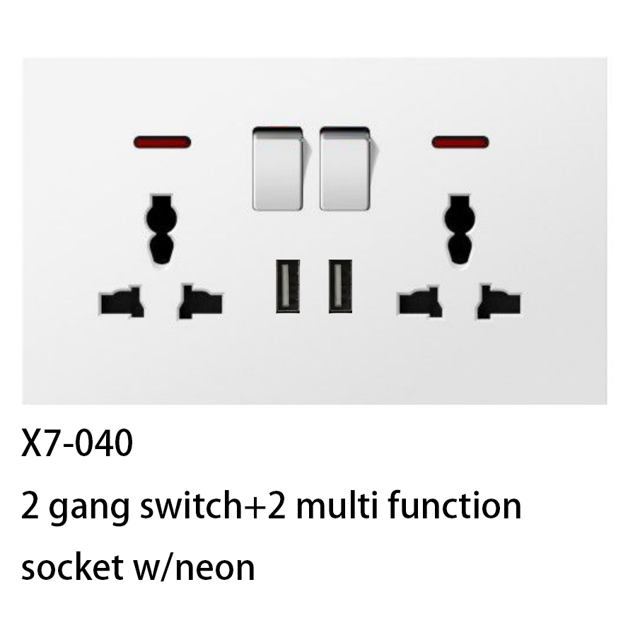 Prise double à 3 broches avec 2 ports USB