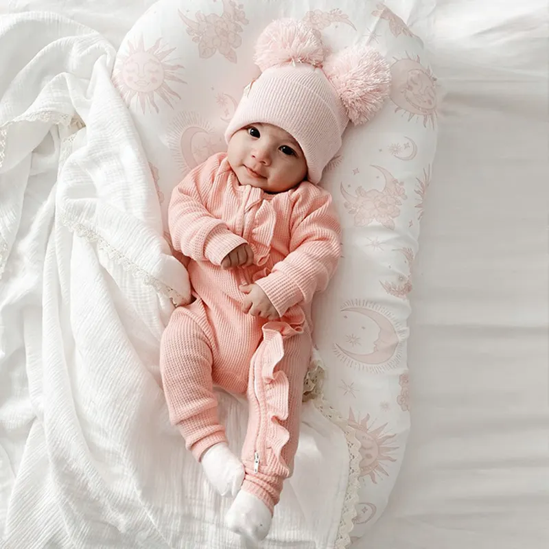 Nieuwste Custom Oem Odm Wafel Geplooide Onesie Biologische Peuter Multi-Gekleurde Lange Mouw Kruipen Comfortabele Zachte Baby Onesie