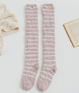 Hot Cô Gái Tuổi Teen Mờ Vớ Sọc Đùi Thêu Dễ Thương Mùa Đông Ấm Áp Vớ Mới Dài Fluffy Vớ - Product Image 5