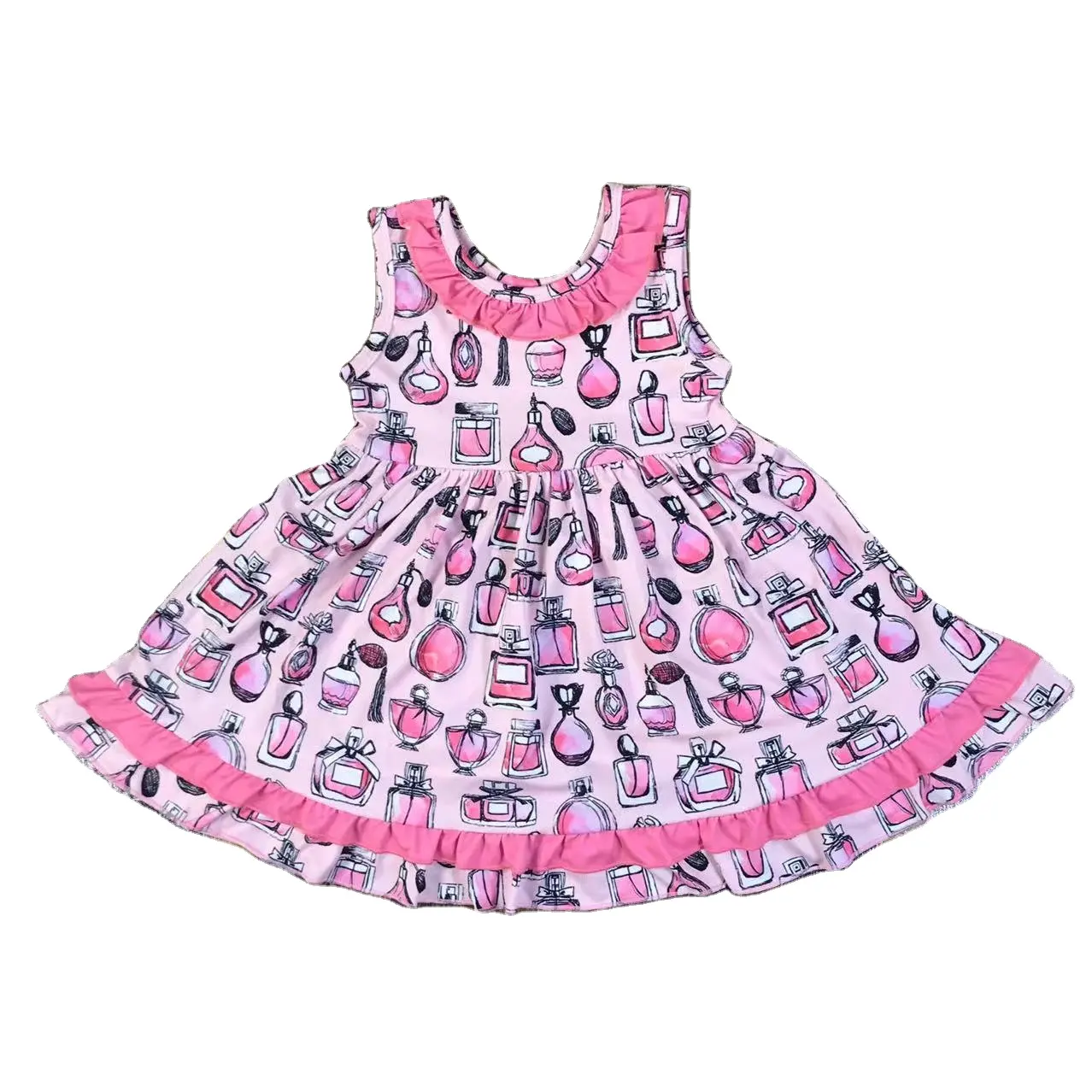Boutique al por mayor falda sin mangas con dobladillo completo princesa dulce vestido niña rosa vestido de cumpleaños