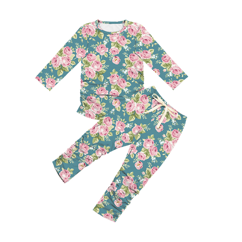 Estampado floral rosa vintage en color verde azulado