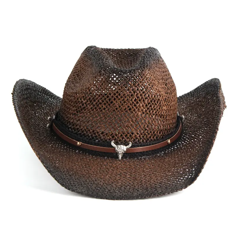 Sombrero de paja de vaquero enrollado para hombre, sombrero Fedora mexicana, venta al por mayor