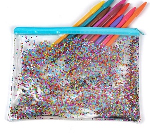 Net dikiş PVC kozmetik çantası mavi yıldız Glitter plastik makyaj çantası konfeti