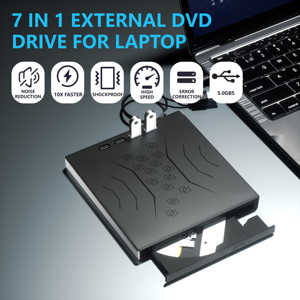 蓝光7合1外置DVD驱动器便携式CD/DVD +/-RW磁盘，适用于带USB 3.0和Type-C的笔记本电脑，也适用于台式机 - Product Image 3