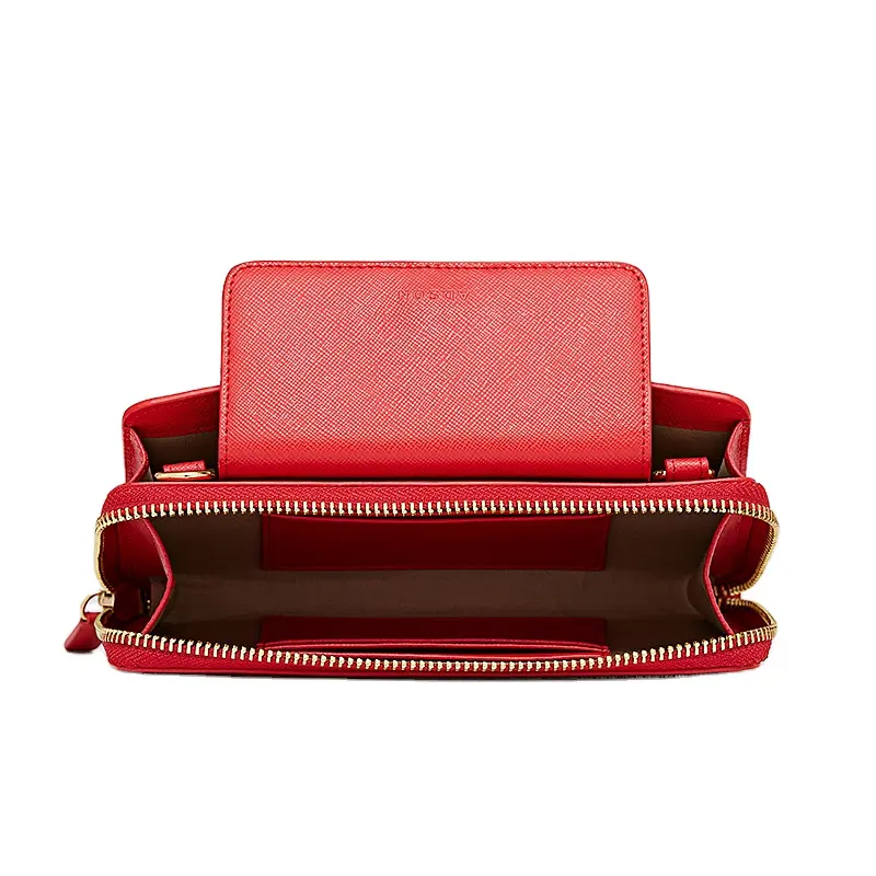 Bolsa de mão feminina personalizada de couro, bolsa para celular com corrente dupla feita em couro com alça carteira