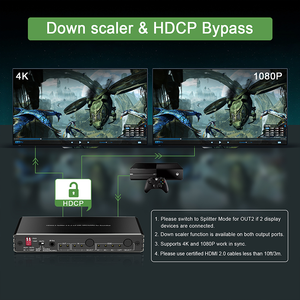 HDMI2.0 Splitter 1X2 salida de audio eARC 4K HDMI Splitter con control remoto Scaler salida video HDMI Splitter