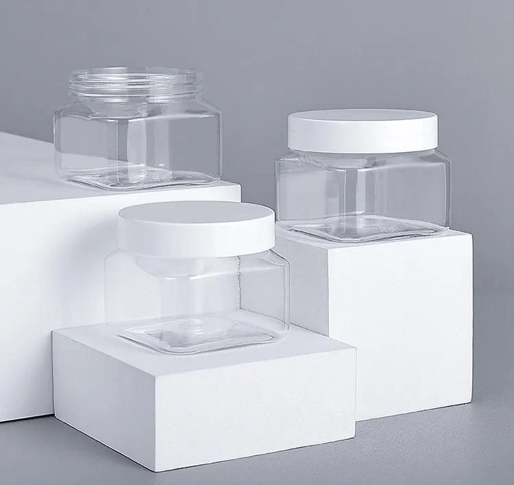 새로운 150 ml 빈 투명 PET 플라스틱 사각형 모양 병 병 화장품 포장 커버 뚜껑이있는 스킨 크림