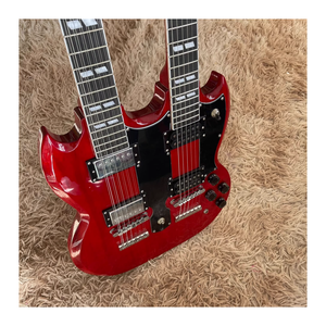סדרה קלאסית jelo 6 + <span class=keywords><strong>12</strong></span> מחרוזות גיטרה אדומה-צוואר מהגוני וגוף וינטג 'ידיות בסגנון וינטג' ידיות ולוגו פגז