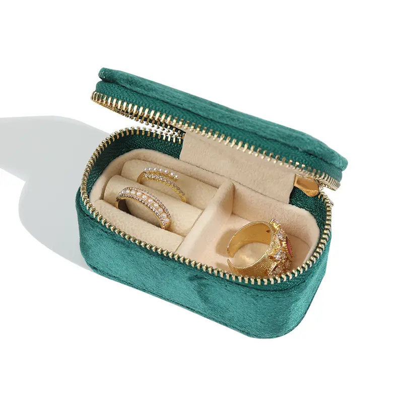 Portagioie da viaggio in velluto blu graziosa Mini scatola piccolo anello portatile orecchino accessori scatola di immagazzinaggio