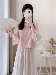 2025年夏の新しいスタイルの女性のティードレス古代の妖精のドレスセット中国のブランドによる新しい中国のスタイル改善Cheongsam Hanfu
