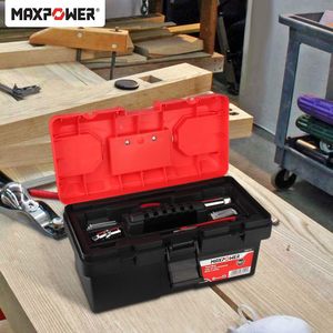 Maxpower工具箱红色14英寸塑料小工具箱，带可拆卸托盘，带双锁固定