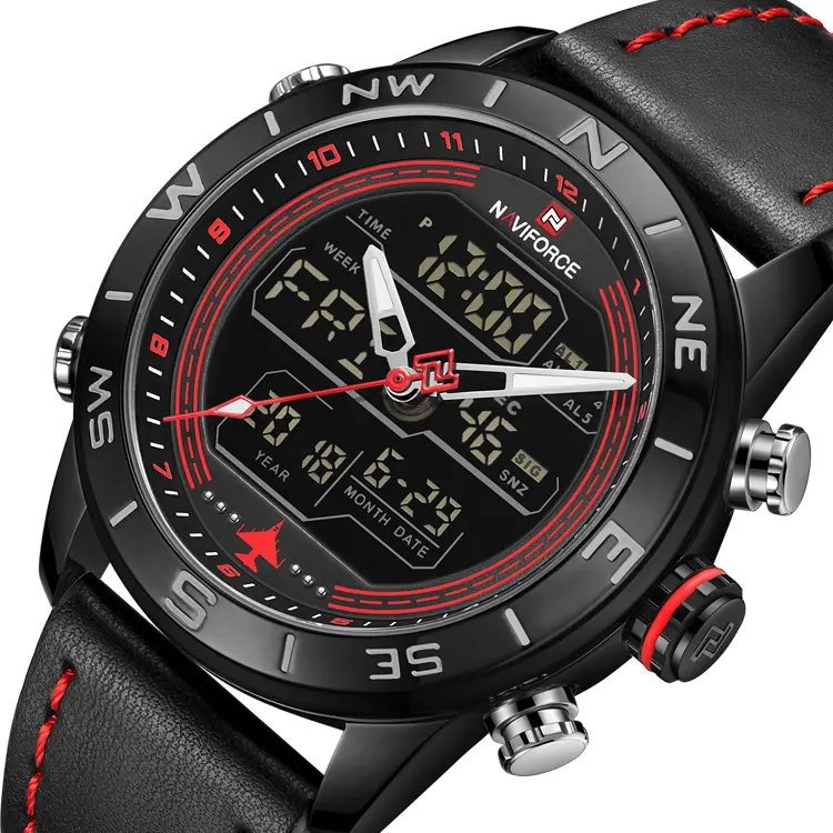 NAVIFORCE – montre de Sport en cuir véritable de marque supérieure 9144, Quartz analogique numérique pour hommes, montres-bracelets étanches