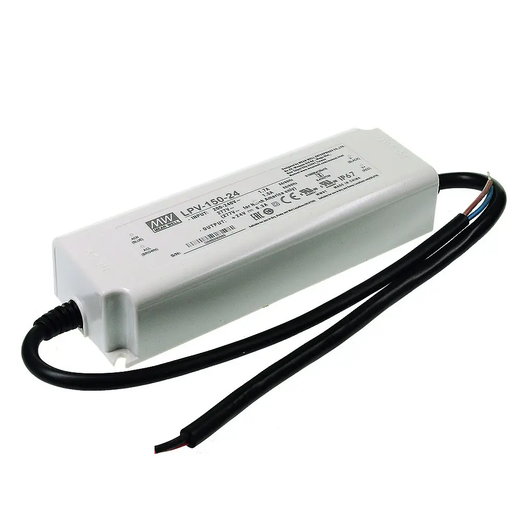 Meanwell定電圧モードLPV-150-24 24VDC 151.2W 6.3A IP67 LED電源