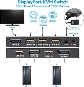 SYONG Conmutador KVM Displayport de 2 puertos 4K @ 60Hz, conmutador USB DP de 2 vías para 2 ordenadores Compartir 1 Monitor HD e impresora de teclado y ratón - Product Image 3