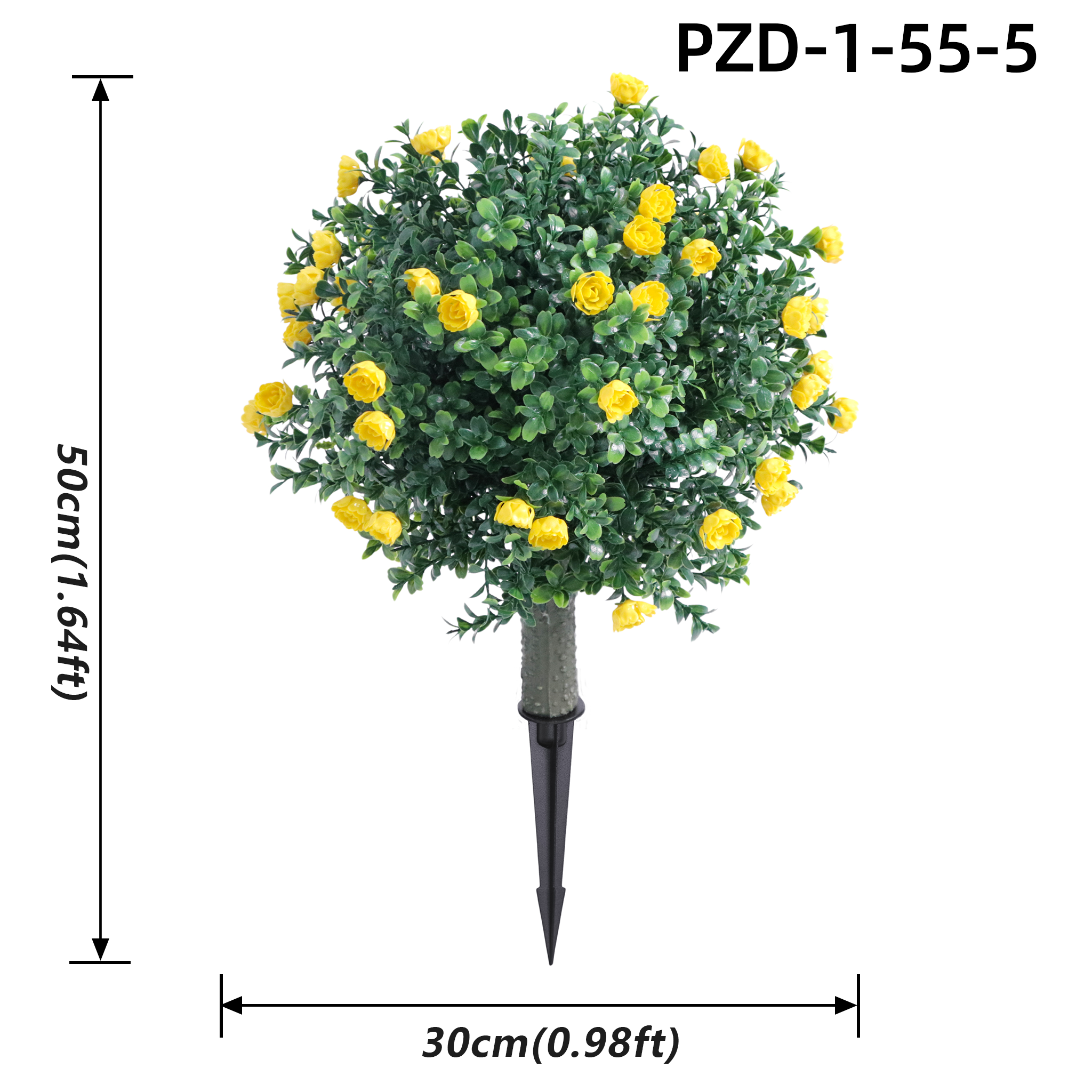 Yellow Artificial Rose Small Topiary Ball With Ground Spike