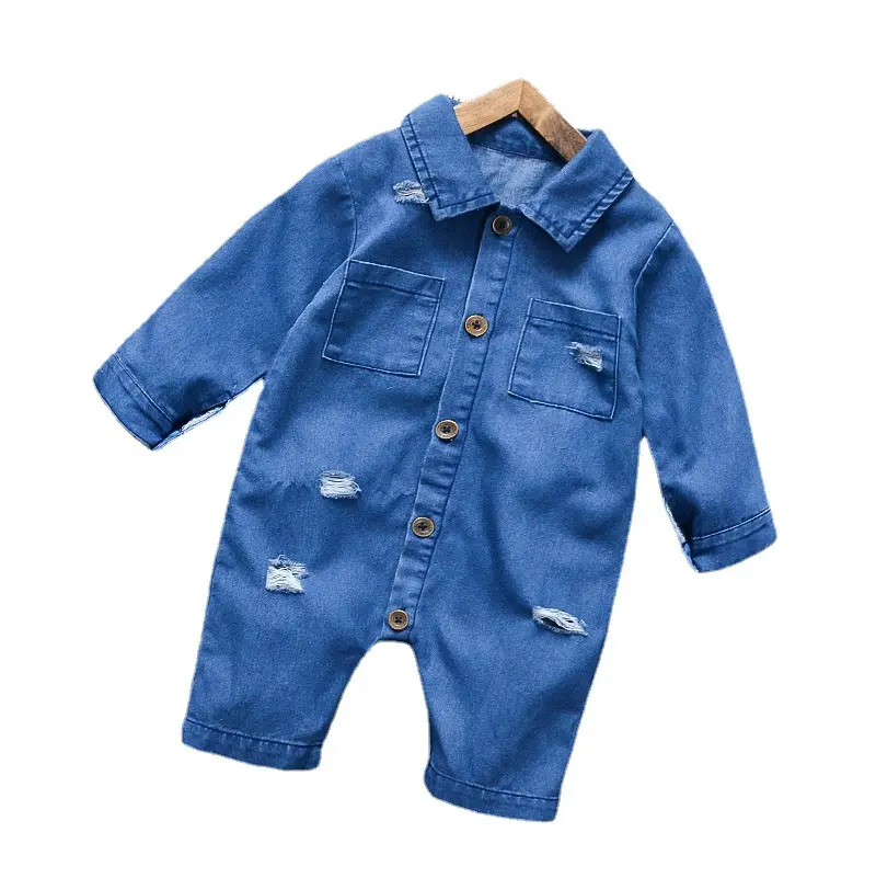 Детский джинсовый комбинезон, удобная моющаяся Одежда для новорожденных на осень