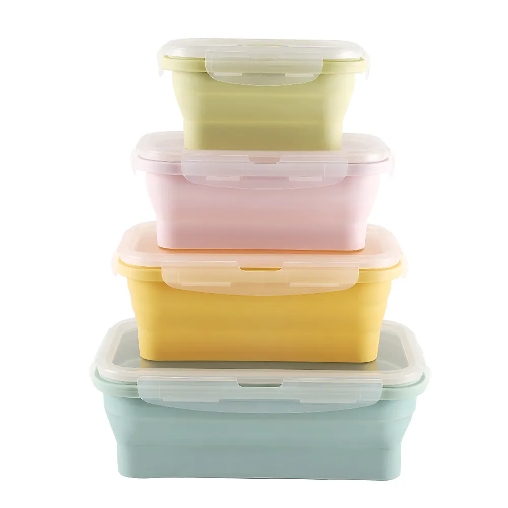 กล่องใส่อาหารซิลิโคนทำจากยางปลอดภัยใช้ซ้ำได้ปราศจาก BPA กล่องอาหารกลางวันแบบนุ่ม