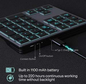 RGB Backlit <strong>Numeric</strong> Keypad Wireless BT for MacBook iPad 34 Keys Rechargeable Digital Number <strong>Keyboard</strong> for Accounting - Product Image 4