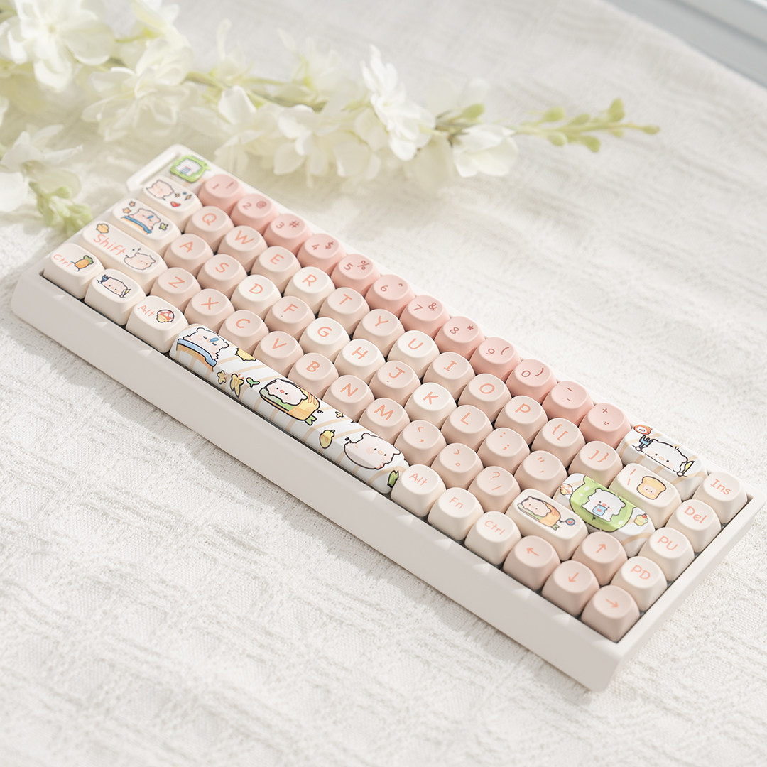 คีย์บอร์ด White-M68 + คีย์แคป M-OA Pink Pig