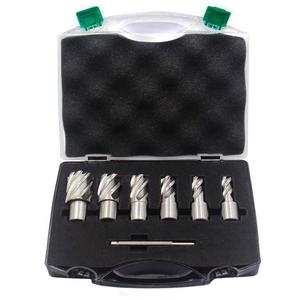Annular Cutter Set 7pcs 3/4 Inch <strong>Weldon</strong> Shank 1 Cutting Depth 1/2-1-1/16 Cutting Diameter Two-Flat HSS Kit - Product Image 2