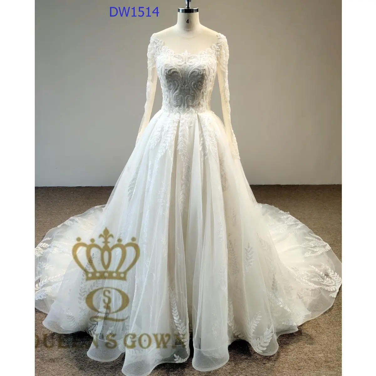 Vestido de noiva florista dw1514, vestido de baile para noiva, ilusão de manga longa e de luxo