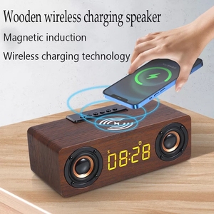 Premium Quality All in <strong>One</strong> Multi Function Wooden Bedside Digital Led Alarm Clock FM Radio BT Wireless Speaker Wireless <strong>Charger</strong> - Product Image 3