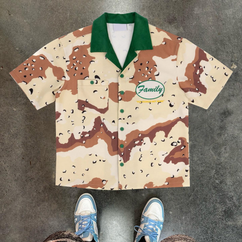 Camicia con Stampa Familiare e Colletto Verde Mimetico Desert