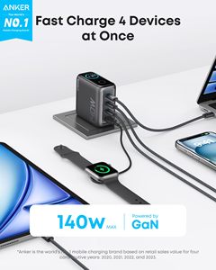 Anker Zolo şarj 140W 4 Port çoklu cihaz hızlı şarj gelişmiş GAN güç adaptörü sezgisel dokunmatik kontrolleri - Product Image 2