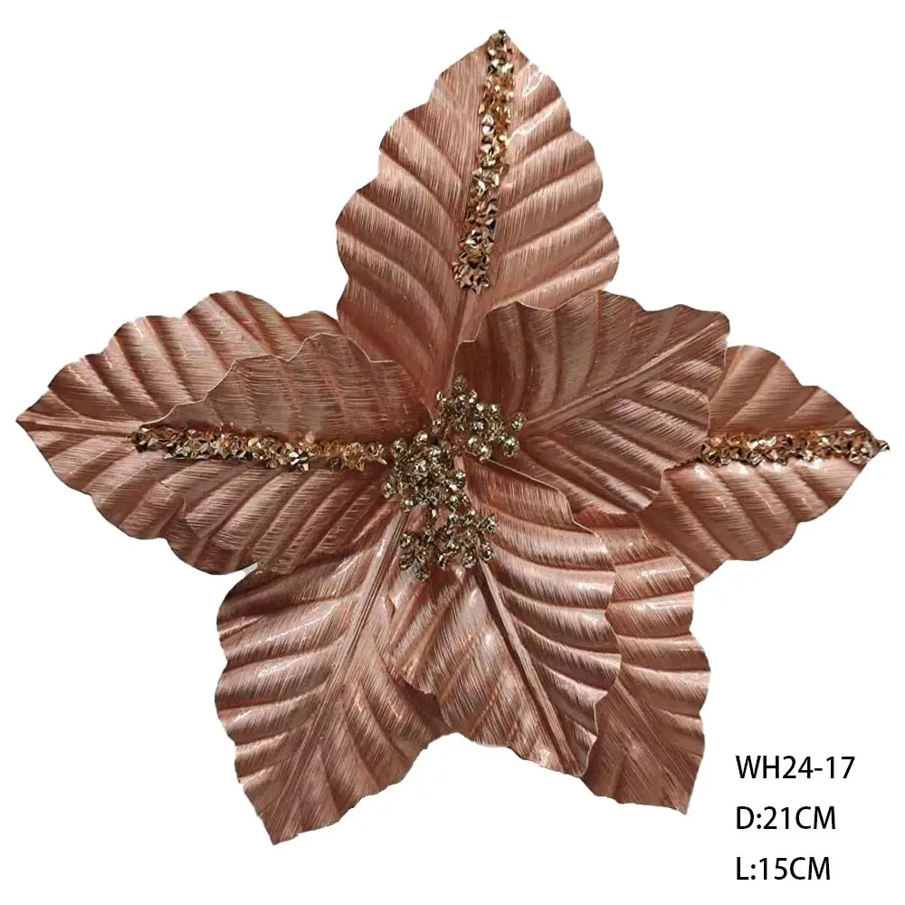 Wholesale 21cm Luxury Christmas Tree Decoration Glitter Flowers for Holiday Festival Home Decor