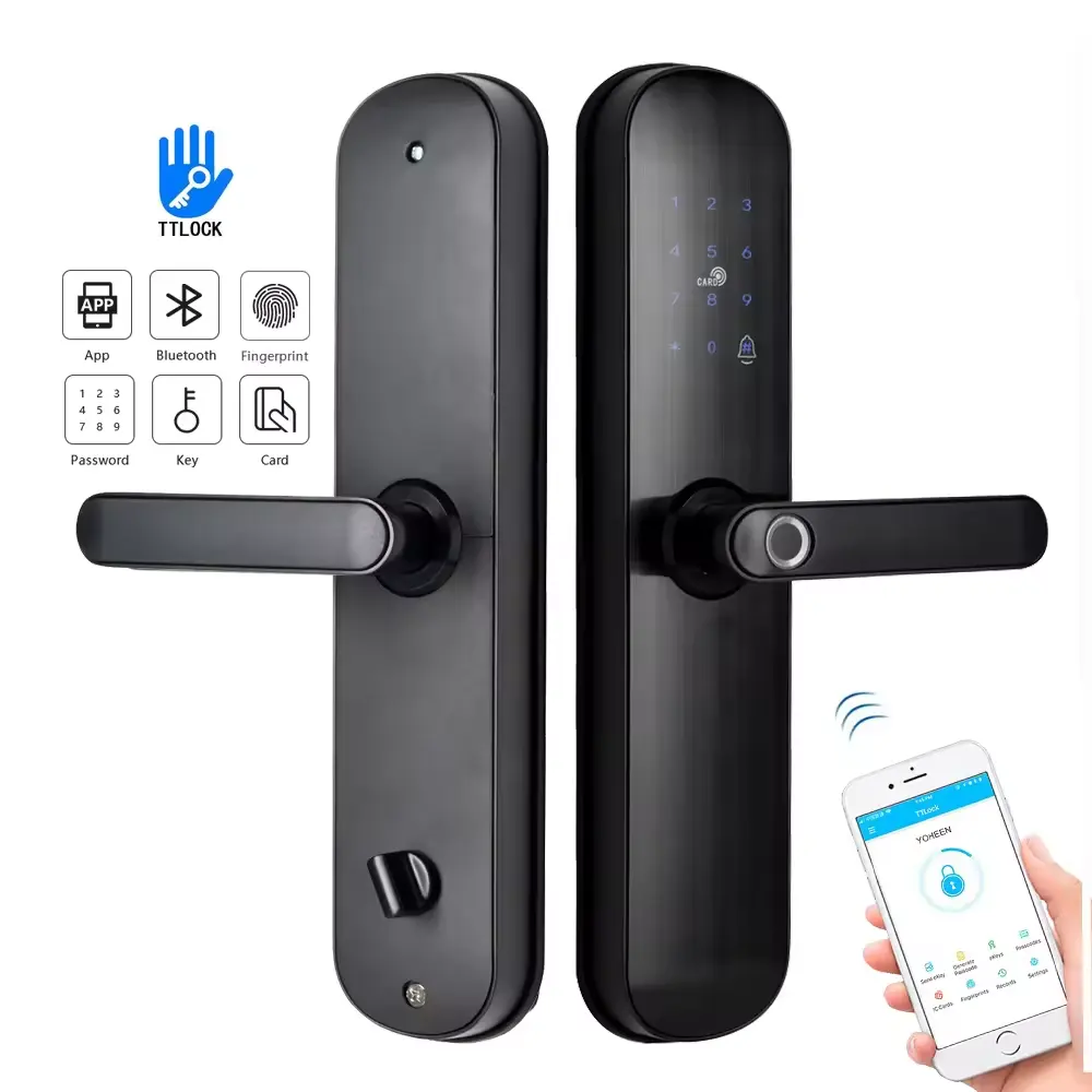 Cerradura biométrica de huellas dactilares Cerradura inteligente de puerta de entrada de seguridad para el hogar con TTLOCK Tuya APP Sistema de control de acceso de puerta de desbloqueo remoto