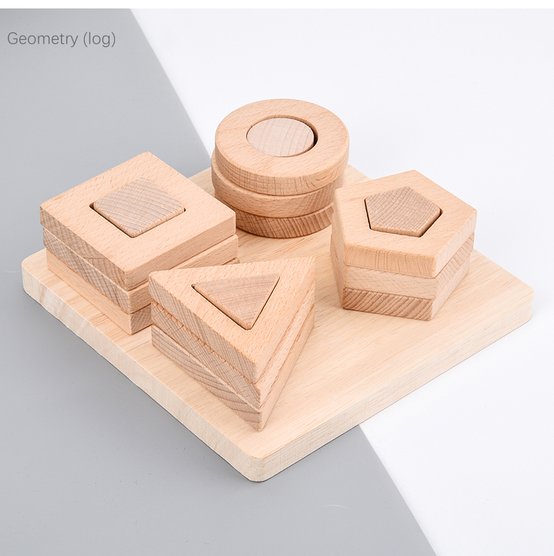 Wooden Montessori Children Four-column Shape Matching Geometric Block Set Toys For Kids