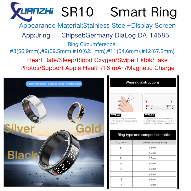 Xuanzhi-SR10-santé-sommeil-activité-bague-connectée-écran-affichage
