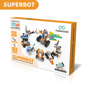 Robot giocattolo elettronico educativo Makerzoid a vapore per bambini 26 + 1 blocchi con funzioni di alimentazione e programma di codifica a blocchi - Product Image 1