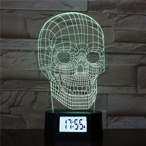 <strong>Skull</strong> Designs 3d Led Colorful Hplogram Night Light Time Clock Base <strong>Lamp</strong> with Remote - Product Image 4